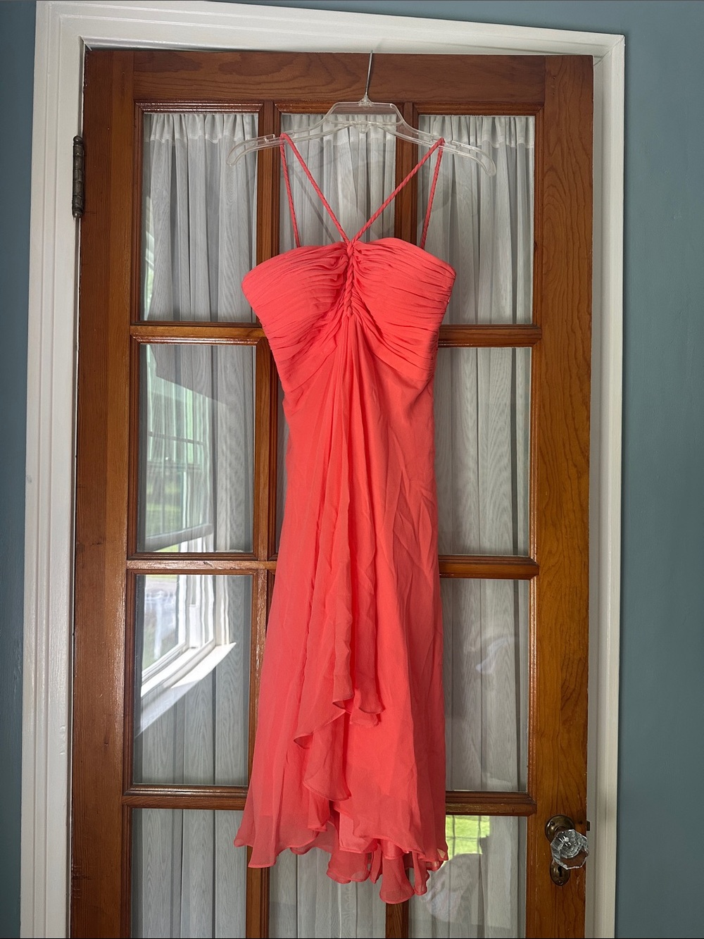 Strappy Halter Coral Midi Dress